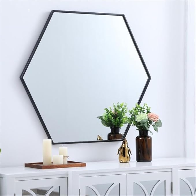 Elegant Decor Eternity 32" x 38" Hexagonal Metal Frame Mirror in Black