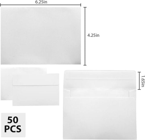 50 Pack White A4 Envelopes | Self-Sealing 4x6 Envelopes for Invitations, Photos & Cards