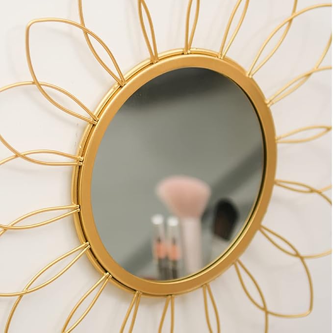 Gold Mirrors for Wall - Metal Sunburst Wall Mirror Room Decor & Home Decor, Boho Mirror Wall Decor Gifts for Women & Moms (Small, Flower)