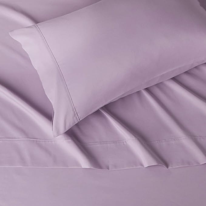 Amazon Basics Lightweight Super Soft Easy Care Wrinkle Free Microfiber 3 Piece Bed Sheet Set with 14-Inch Deep Pockets, Twin, Frosted Lavender, Solid, Kids, Men & Women Bedding (Pack of 4)
