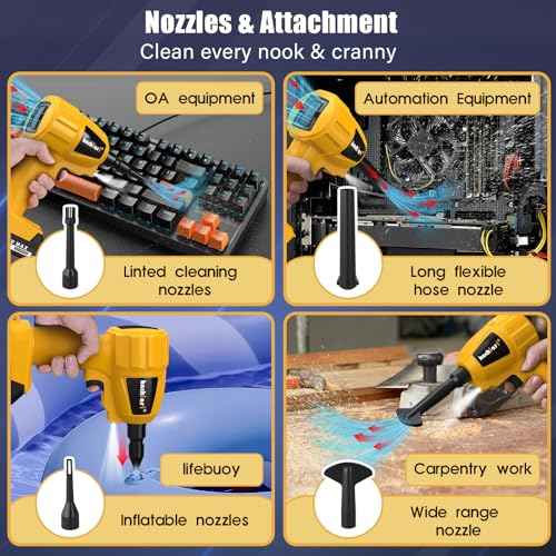 High Volume Compressed Air Duster with 20V Max Battery, 50000RPM Brush Motor, LED Light, 6 Multi-Use Accessories - Ideal for PC Keyboard, Car Cleaning £¨Battery Included£©
