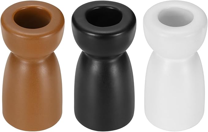 uxcell 3 Pack Candlestick Holder Black/White/Brown Ceramic Taper Candle Holder Candle Stand Holders Modern Style Decoration for Centerpiece Tabletops Anniversary