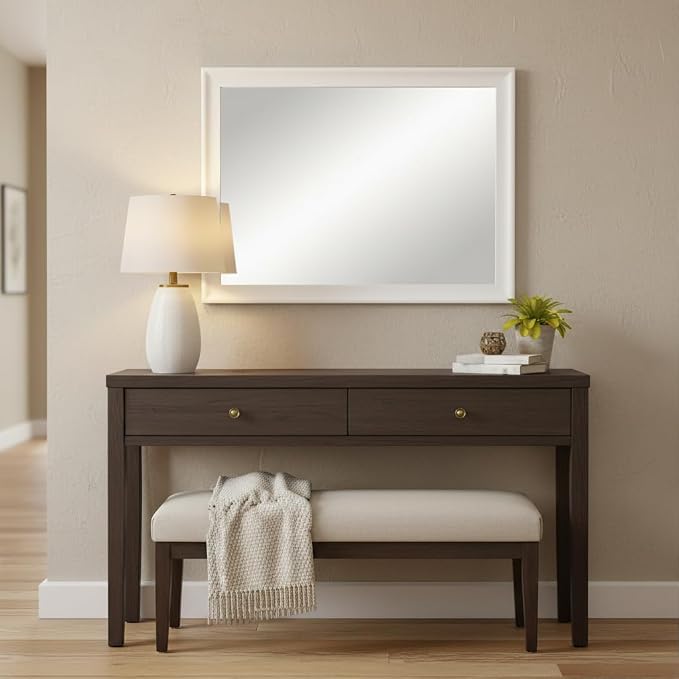 CULER White Wall Mirror for Bathroom,Rectangle Rustic 24 x 32 inch Hanging Vanity Mirrors for Living Room,Bedroom,Entryway