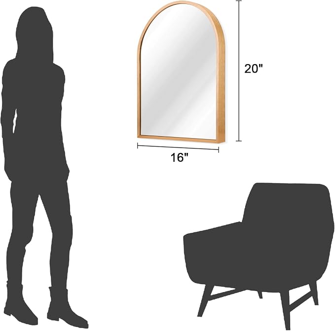 Arched Wall-Mounted Mirror Gold Arch Mirror Aluminum Alloy Frame Bathroom Mirror for Vanity Living Room, Bedroom, and Entryway 20"x16"