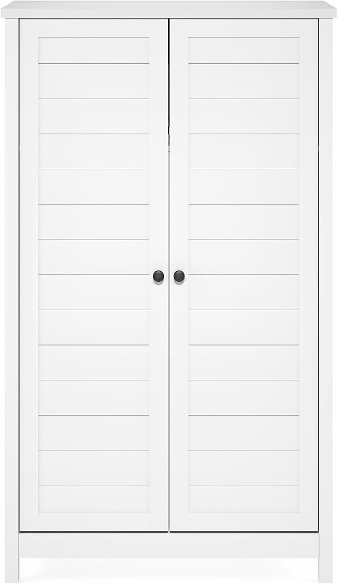 Furinno Robin Storage Cabinet, 4-Tier Pantry Cabinet with Adjustable Shelves, 35W with Louvered Doors, Kitchen Cabinet, Organization and Storage, for Pantry, Living Room, Home Office, White