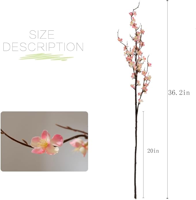 LESING 4pcs Cherry Blossom Flowers Artificial, Fake Silk Cherry Blossom Branches Tall Peach Blossom Flower Stems Arrangement for Wedding Home Office Party Decoration (Light Pink-2)