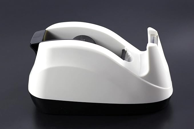 BeeChamp Heavy Base Nonskid Desk Tape Dispenser One-Hand Dispensing, White, 2 Pack