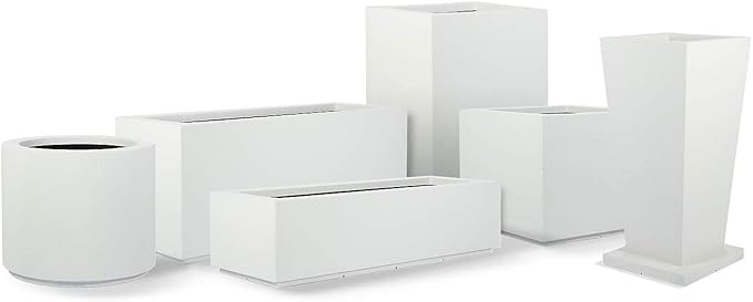 PolyStone Monterray Modern Outdoor/Indoor Square Planter, 23" L x 23" W x 19" H, Lightweight, Heavy Duty, Weather Resistant, Polymer Finish, Commercial Grade and Residential (White)