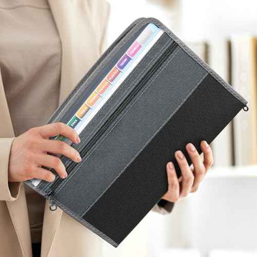 Sooez Accordion File Organizer with Safe Zipper, 8 Pocket Expanding File Folder with Front Pencil Pouch, Portable Monthly Paper Bill Tax Receipt Organizer, School Office Supplies, Letter Size, Grey