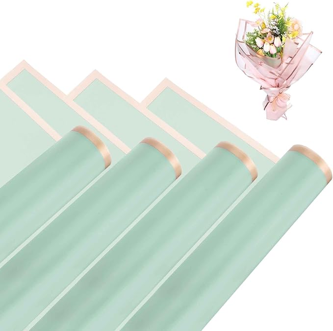 MECCANIXITY Flower Bouquet Wrapping Paper, 56cm/22 Inch Waterproof Floral Wrapping Paper for Flower Bouquet DIY Gift, Wedding, Birthdays, Valentine's Day, Pack of 20(Light Green)