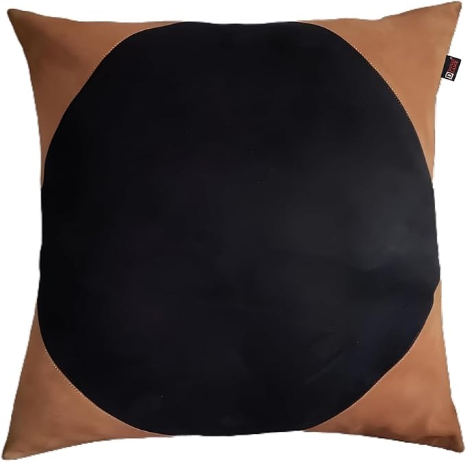 D DOLLY LAMB Lambskin Suede Leather Pillow Cover - Sofa Cushion Case - Decorative Throw Covers for Living Room & Bedroom, 16x16 Inches - Tan and Black (01) Pack of 2