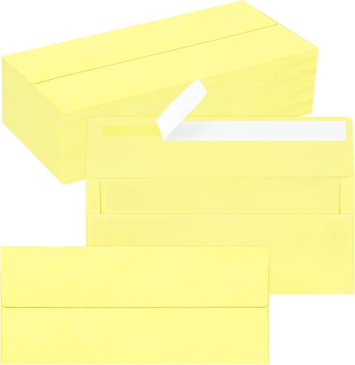 Regine Switzerland Business Envelopes - 100 Pack Self-Seal Light Yellow for Secure Mailing | 4 1/8 x 9 1/2 Inches