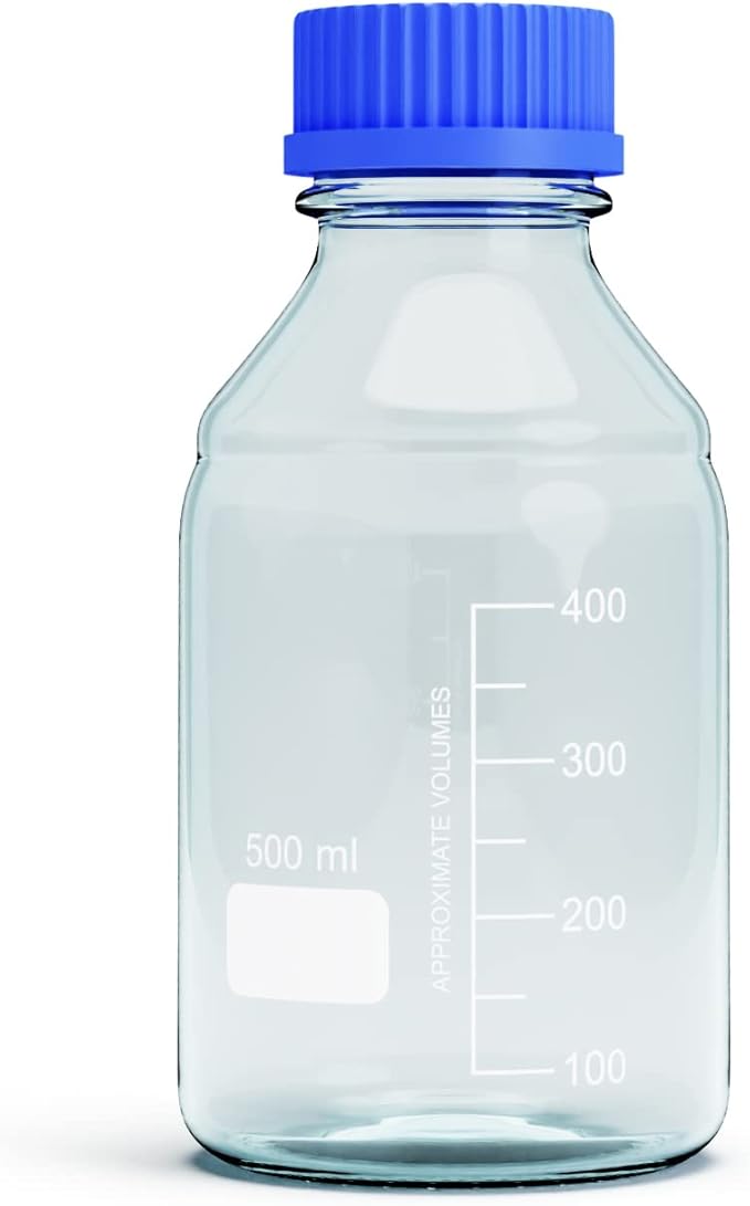 500ML Storage Glass Bottles – 2pcs Round Media Storage Bottle – Borosilicate Glass Bottles – Safe Probe Storage Glass Storage Bottles with GL45 Blue Screw Cap (500ml - 2pcs)