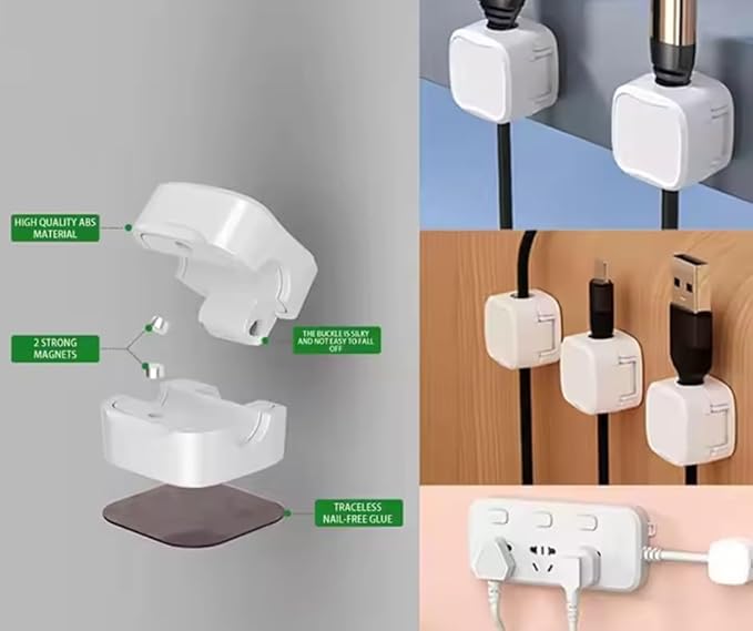 12-Pack Cord Organizer Cable Clips - Cable Management, Adhesive Phone Charging Wire Holder for Nightstand/Wall, Home Office Desk Accessories Decor Essentials [White]