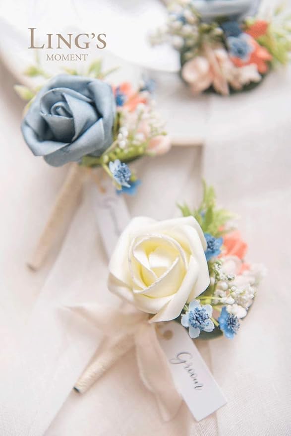 Ling's moment Artificial Rose Buds and Petite Roses w/Stem Pack of 25 for DIY Wedding Bouquets Centerpieces Decorations Boutonniere Corsages (Dusty Blue Shades)