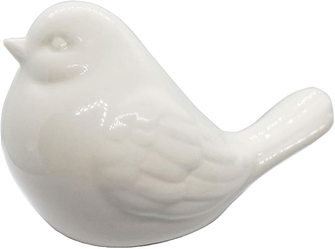 KiaoTime New White Glazed Ceramic Bird Figurine, Bird Statue, French Country Garden Cottage Bird Ornaments, Home Decor Accents Collectible Bird Figurine