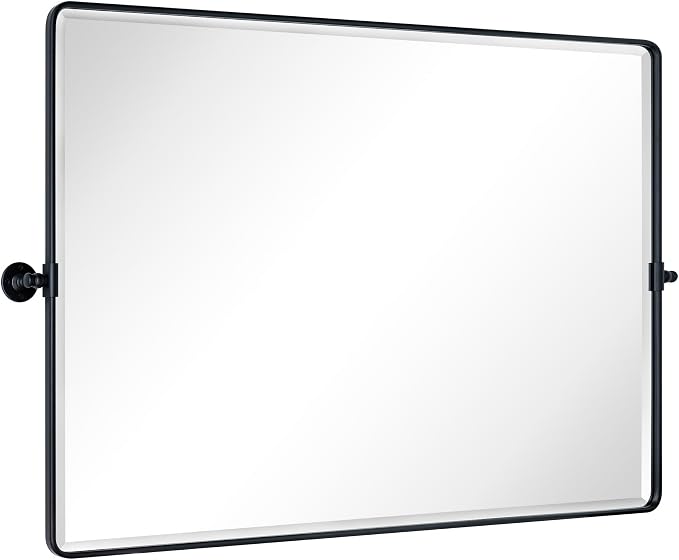 TEHOME Matt Black Horizontal Pivoting Bathroom Vanity Mirror Large Black Metal Framed Rectangle Tilting Beveled Vanity Mirrors for Wall, Overall 51.91 x 36 inches (Mirrror 48 x 36 inches)