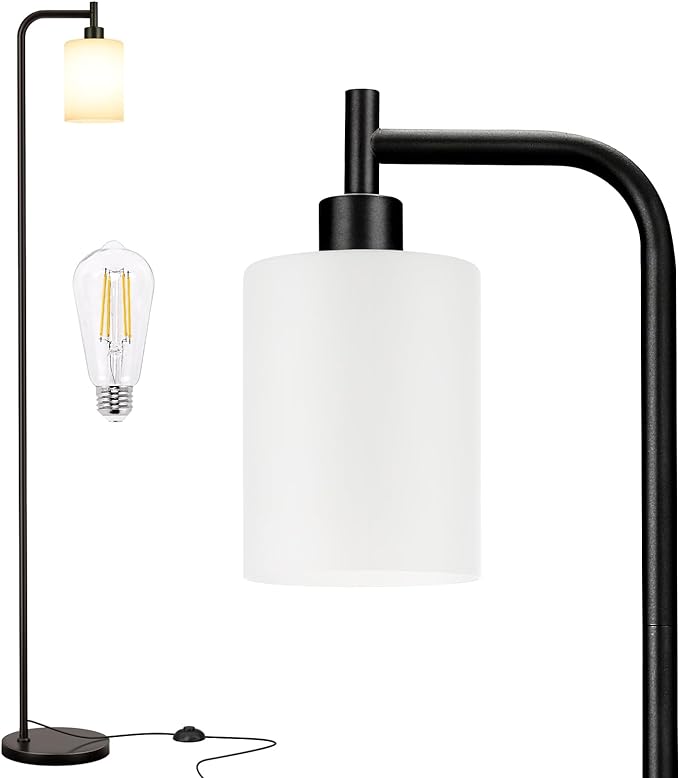 Ziisee Floor Lamps for Living Room - Standing Lamp with Frosted White Glass Shade, Modern Industrial Floor Lamp with LED Bulbs, Black Tall Lamp for Bedroom Office(Light Bulb Included)