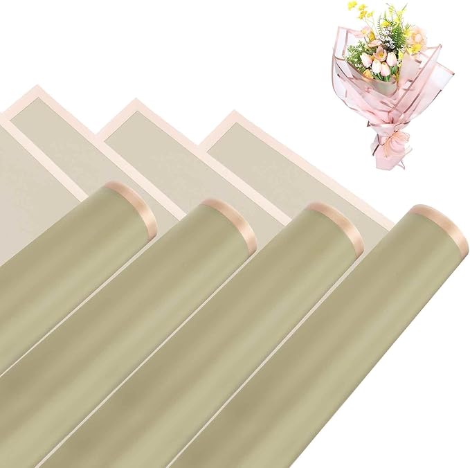 MECCANIXITY Flower Bouquet Wrapping Paper, 56cm/22 Inch Waterproof Floral Wrapping Paper for Flower Bouquet DIY Gift, Wedding, Birthdays, Valentine's Day, Pack of 20(Gray Khaki)