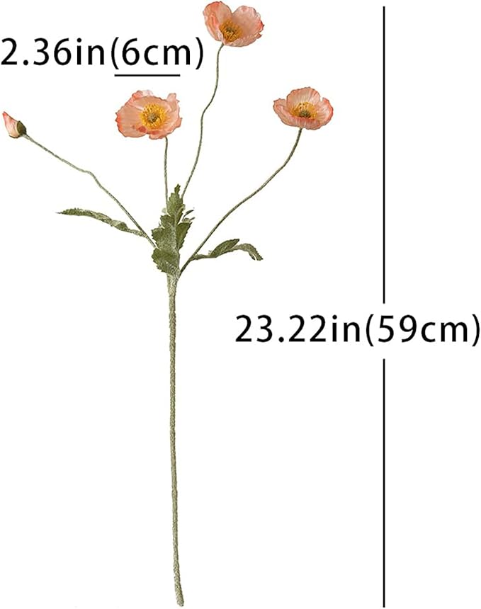 Artificial Flowers 6 Stems Poppy Silk Bouquet,for Wedding, Home, Party Decoration,Table Centerpiece Arrangement(Orange Pink 6pcs)