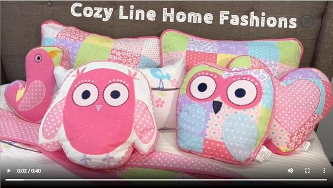 Cozy Line Home Fashions Pink Owl All Season Lightweight 100% Cotton Quilt Set with 5 Decorative Pillows-Coverlet Bedding Bedspread for Kids Toddler Girls Bedroom Decor (Owl, Twin - 7 Piece)