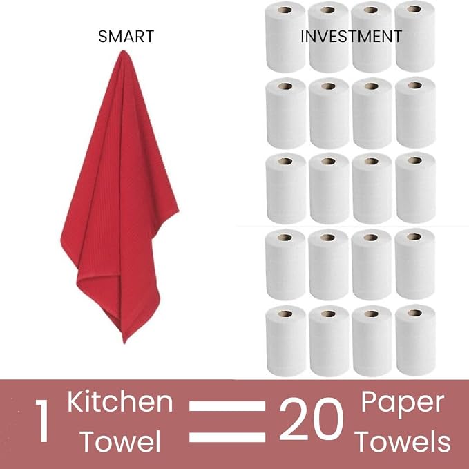 Assorted Kitchen Towels - Red Kitchen Towels, Set of 5, 16x26 in - Absorbent 100% Cotton Dish Towels with Hanging Loop - Waffle Weave Tea Towels for Drying Dishes, Glassware & Counters