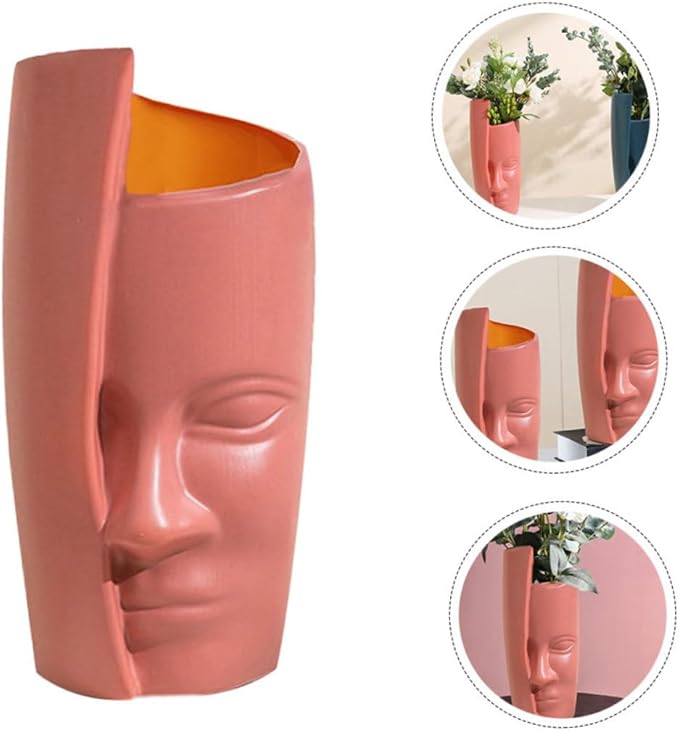 Abstract Face Plastic Vase Lightweight Decorative Flower Pot for Home and Office Modern Artistic Dry Flower Container Stylish Household Ornament