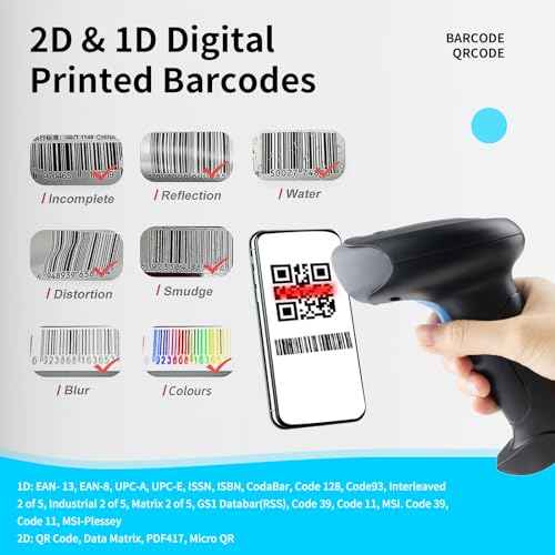 Wireless Barcode Scanner 1D QR Scanner Wireless Handheld Laser Bar Code Reader 3-in-1 with Bluetooth & 2.4G Wireless & USB Wired Works with iPad, Android Phone, iPhone, Laptop-U26