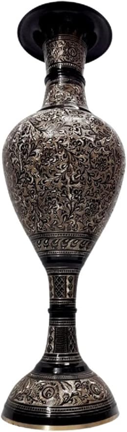 Made of Brass - 24 inch high Vase - A Rare Indian Decor - Alluring Nakkashi, Lovely Collectible - for Dry Flowers, Not Recommended for Water Filling (Black)