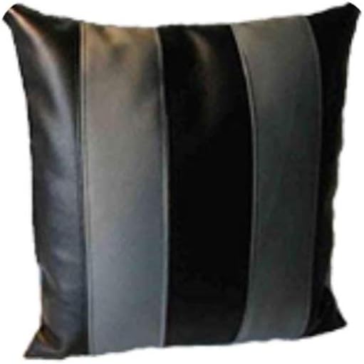 D DOLLY LAMB Lambskin Leather Pillow Cover - Sofa Cushion Case - Decorative Throw Covers for Living Room & Bedroom, 16x16 Inches - Black Grey Pack of 1