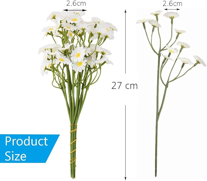Artificial White Daisy Flowers, 6 Bouquets with 36 Stems, 10 Inch Fake Daisies, Spring Wildflowers for Table Decor