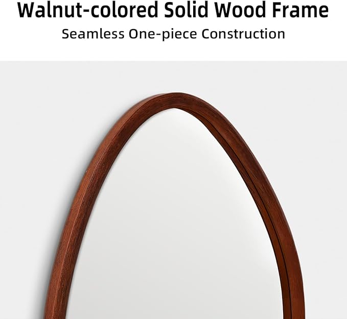 22" x 65" Irregular Full Length Mirror Wall Mounted, Walnut-Colored Wood Framed Mirror, Asymmetrical, Decor Bedroom, Dressing Room, Hallway, Living Room, Entryway, Horizontal/Vertical
