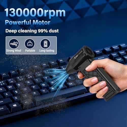IVJ Compressed Air Duster, 130000RPM 4-Gear Adjustable Mini Electric Air Duster with Brushless Motor, Rechargeable Cordless Air Duster for Keyboard, Computer, House, Car, Replaces Compressed Air Can