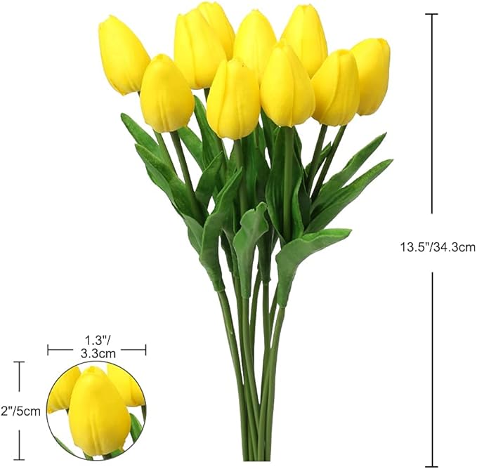20 Pcs Yellow Tulips Artificial Flowers Real Touch Fake Tulips Fake Flowers for Mother's Day 13.5" Faux Tulips Faux Flowers Bulk Artificial Tulips Flowers for Vase Centerpieces Home Wedding Bouquet