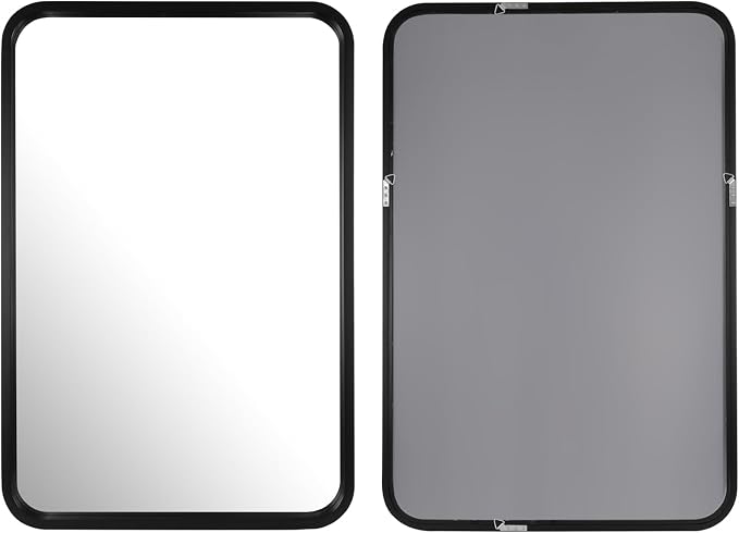 WallBeyond 24x36 Inch Wood Mirror for Bathroom, Wooden Frame Wall Mirror Farmhouse Wall Mounted Rectangle Mirror for Vanity (Horizontal/Vertical Black Color)