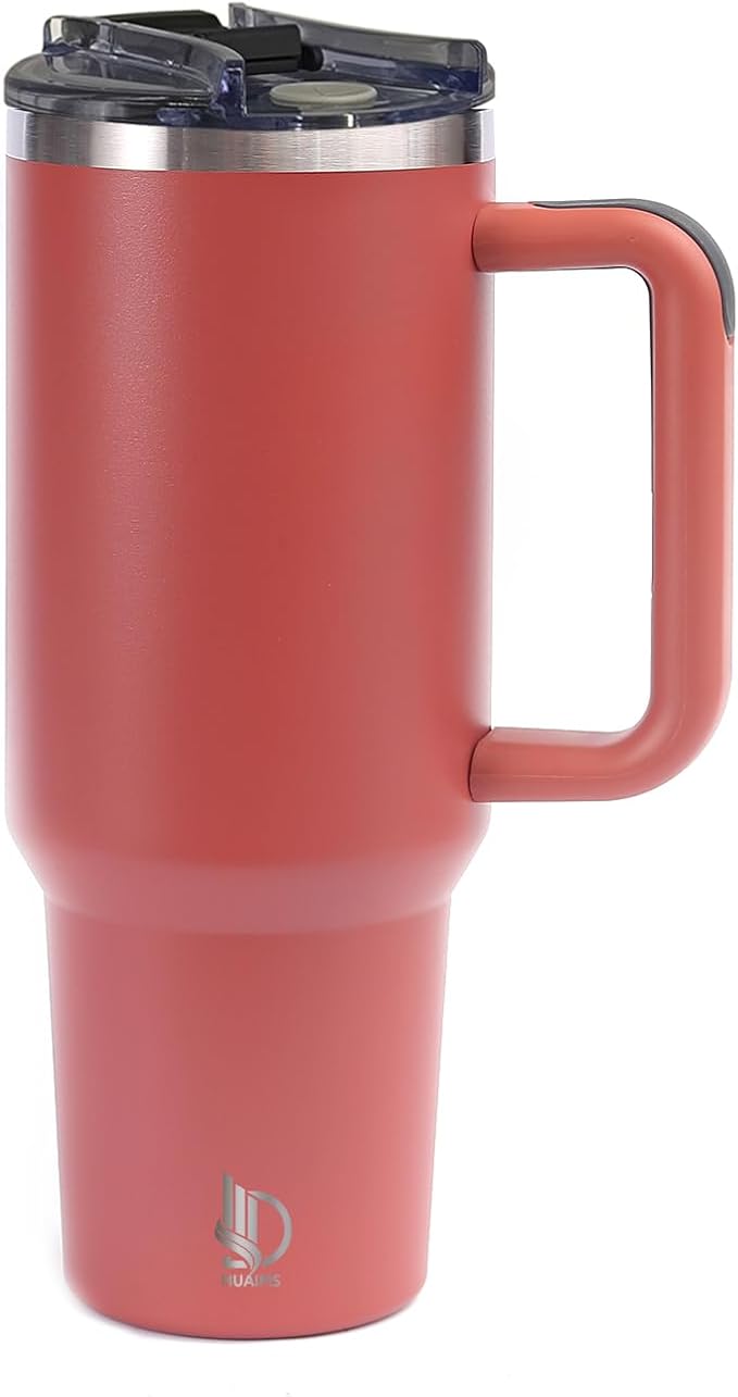 40oz Insulated Tumbler with Handle, Leakproof Straw Lid & Carry Handle - Double Wall Vacuum Insulation Keeps Ice 24 Hours, BPA Free Stainless Steel Water Bottle(Copper Red)