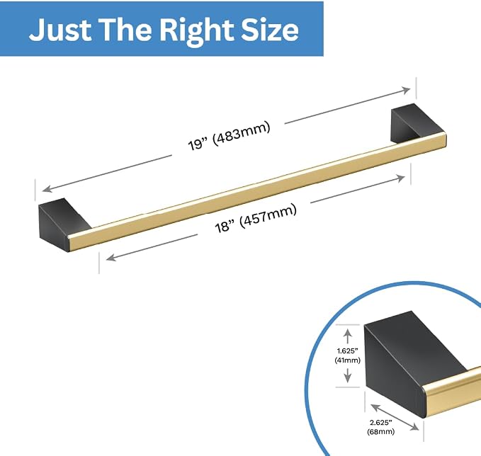 Gatco 5671 A-Line Towel Bar, 18 Inch, Brushed Brass Matte Black Combo
