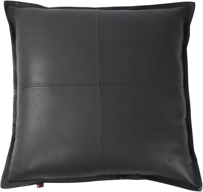 D DOLLY LAMB Lambskin Leather Pillow Cover - Sofa Cushion Case - Decorative Throw Covers for Living Room & Bedroom, 22x22 Inches - Black Box
