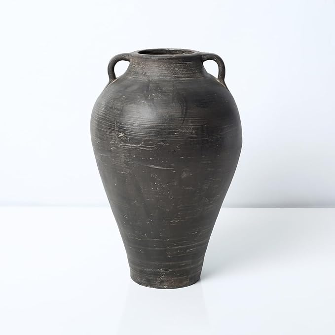 Approx. 14" H Charcoal Gray Vase with Two Handles (4.9" Opening)