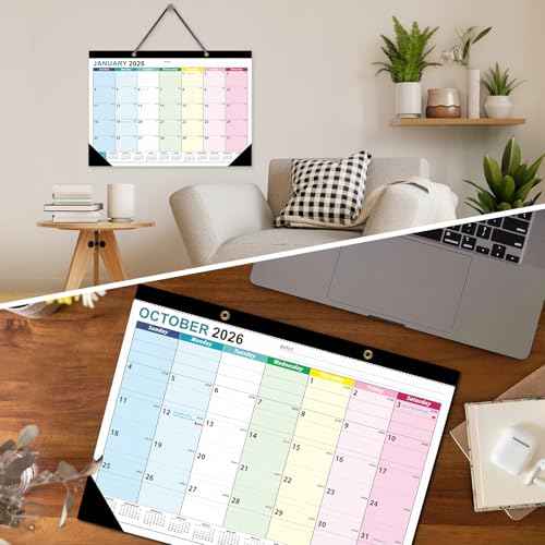 ZTX Desk Calendar 2026-2027 Calendar Wall Calendars 2026-2027-18 Month Planner Big 17"x12" Jan.2026-Jun.2027 Clear Plastic Cover for Home Office School Colorful