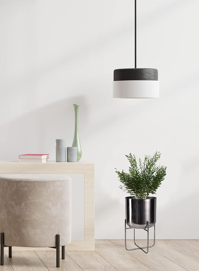 Serene Spaces Living Modern Mid Century Medium Black Nickel Planters with Stand, Planter Pots with Metal Stands, Flower Pot for Living Room Décor, Garden, Measures 13" Tall & 7.25" Diameter