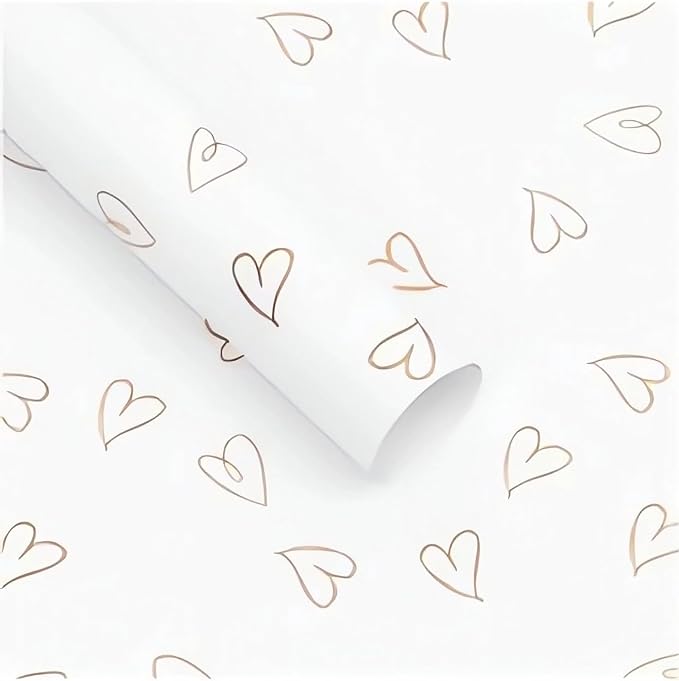 MLSG 20 Sheet Solid Color Heart Wrapping Paper - Waterproof Floral Bouquet Wrapping Paper, Florist Supplies Packaging Paper for Wedding Birthday Gift Wrap Paper (White Gold)