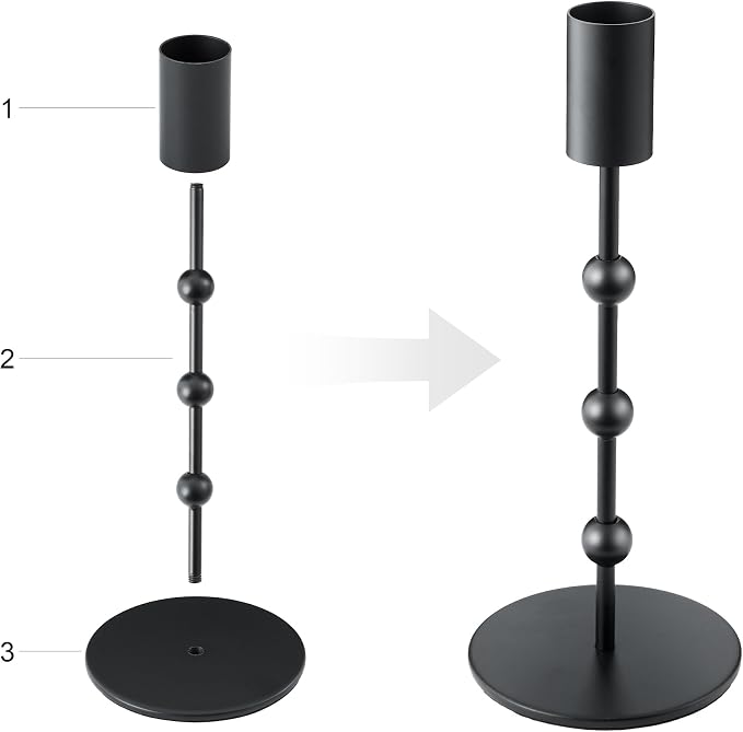 Black Candlestick Holders, Beaded Metal Taper Candle Stick Holders, Set of 3 Candle Holder for Fall Decorations, Tapered Candle Holders, Thanksgiving Table Centerpiece, Halloween Gothic Decor