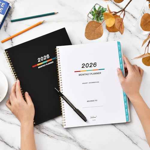 2026 Monthly Planner - Monthly Planner/Calendar 2026, 9" x 11", Jan 2026 - Dec 2026, Large, Twin-Wire Binding, 12 Months Tabs, Holidays, Two-Sided Pocket, Thick Paper