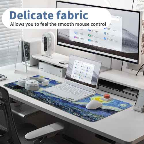 Starry Night Cat Gaming Mouse Pad Large Desk Mat Extended Keyboard Mouse Pad Anime Mousepad with Non-Slip Base and Stitched Edge Mouse Mat Desk Pad 31.5 x 11.8 Mouse Pads for Desk Home Office Gaming