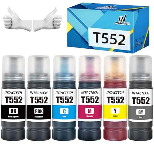 Compatible Ink Replacement for T552 552 (Black, Photo Black, Cyan, Magenta, Yellow, Gray, 6-Pack) Work for ET 8550 ET8500 Printer