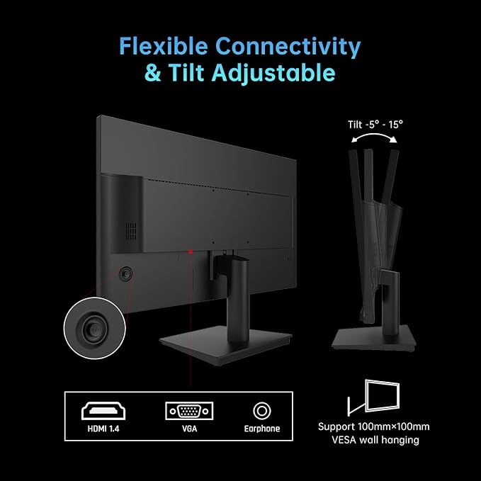 KTC 24 Inch 1080P Full HD Computer Monitor, 100Hz HDR10 Frameless Gaming Monitor with Freesync, HDMI & VGA Ports PC Monitor for Working, VESA, Tilt Adjustable, Eye Care
