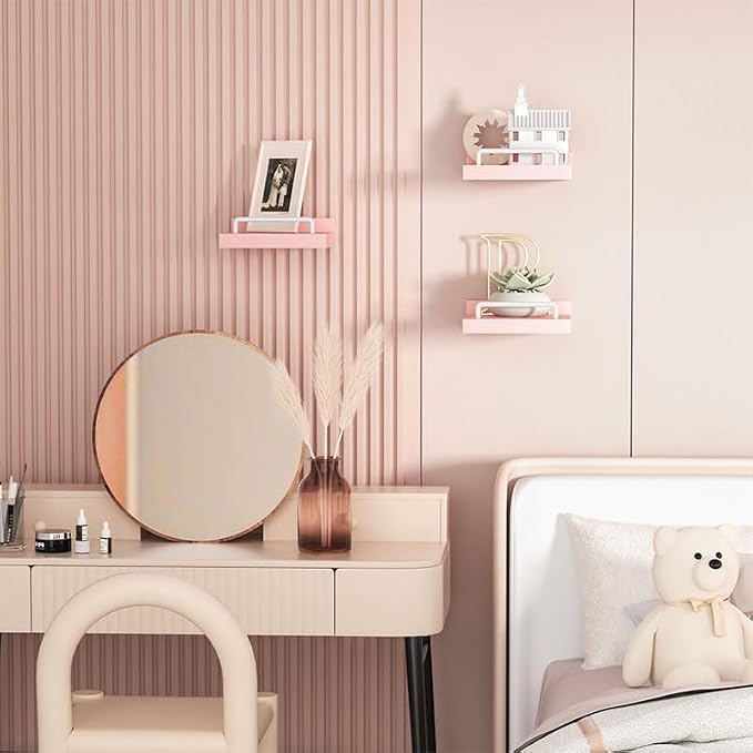 RYOFOBETTO Small Floating Shelf, 6X6 Inches Farmhouse Wall Shelves for Living Room, Bedroom, Picture Frames, Plants, Kitchen, Set of 3 (Pink and White)