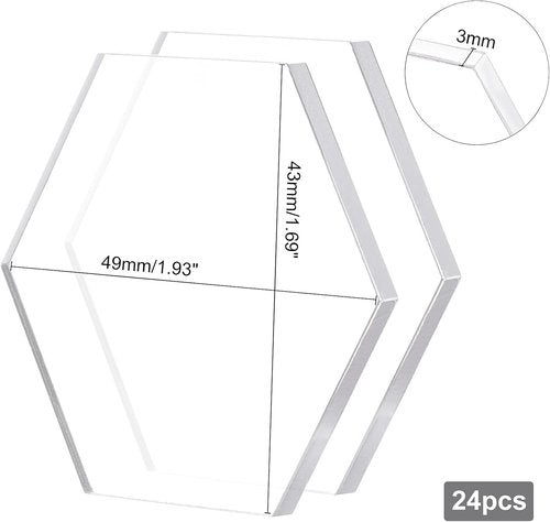 BENECREAT Clear Acrylic Sheets - 24PCS Hexagon 1.9x1.7" for Picture Frame Replacement & DIY Projects, 3mm Thick