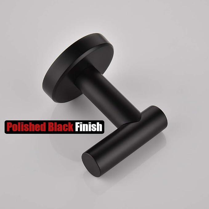 JQK Black Bathroom Towel Hook, Coat Robe Clothes Hook for Bathroom Kitchen Garage Wall Mounted (4 Pack), 304 Stainless Steel Matte Black, TH100-PB-P4